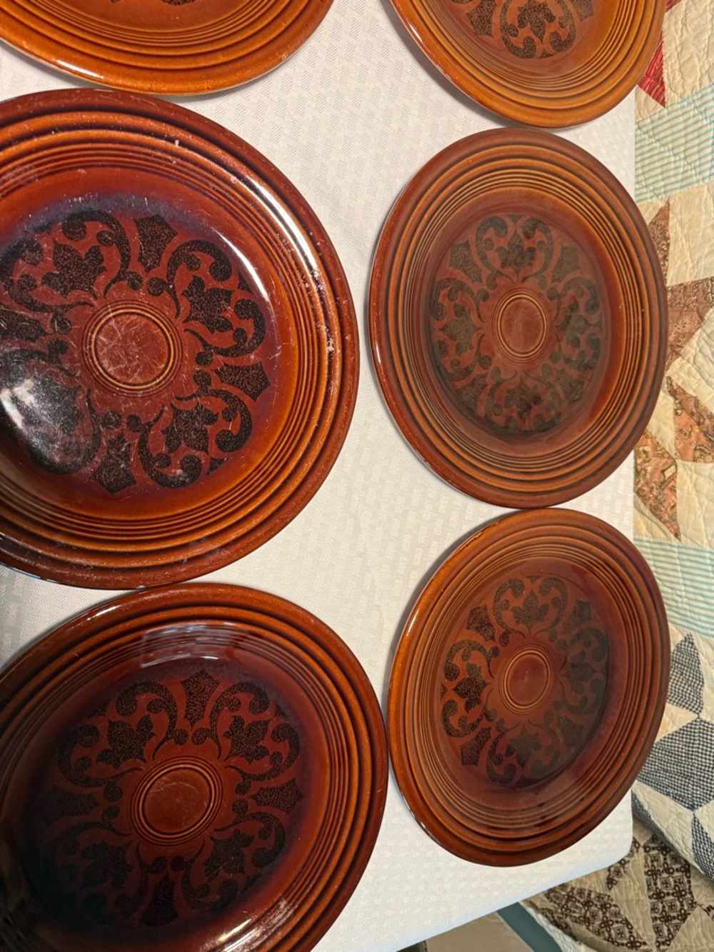 Fiesta Brown Stoneware Dinner Plates with Decorative Center Motif - Picture 2 of 2
